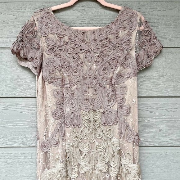 JS Collections Pink Mauve Soutache Round Neck Midi V-Back Dress Women’s 10 - Picture 2 of 10